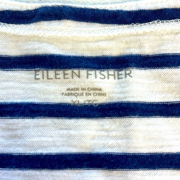 Eileen Fisher Scoop Neck Stripe Tank Sleeveless Tee Shirt Blue/White Nautical L - Picture 6 of 9